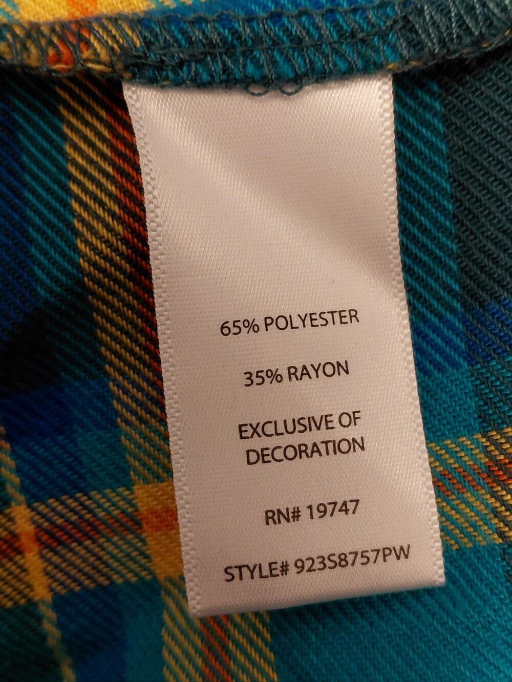 The Pioneer Woman Teal & Yellow Plaid Lace-Up Peasant Blouse - Picture 6 of 6